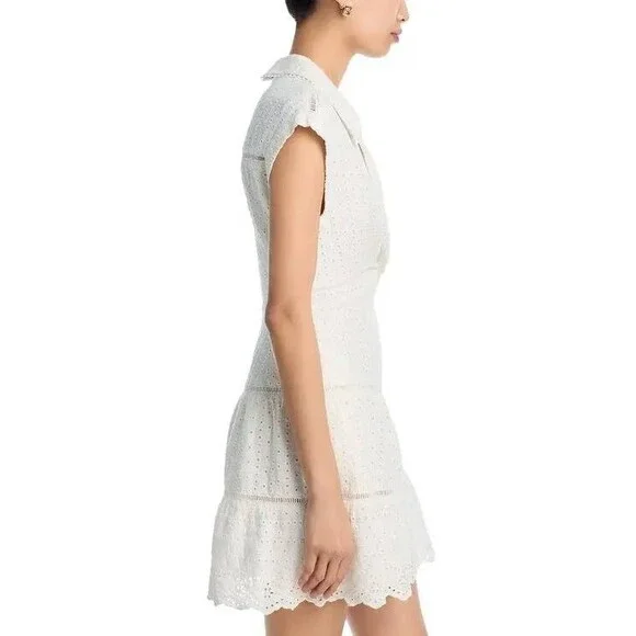 Alice + Olivia Mila Eyelet Deep V-Neck Mini Dress Off White Size 4 NWT - Picture 3 of 7
